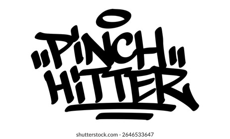 Graffiti tag de "Pinch Hitter" em negrito preto desenhado à mão. Letras de rua urbanas com tema de beisebol e fundo transparente, ideal para o uso visual de embreagem, estratégico e desportivo.