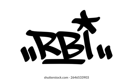 Graffiti tag of "RBI" in bold black hand-drawn style. Urban street lettering with baseball theme and transparent background, great for sporty, impactful, and scoring-focused designs.