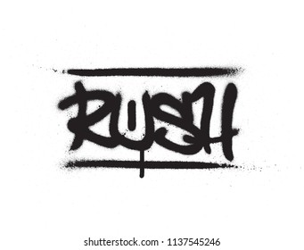 graffiti tag rush sprayed with leak in black on white