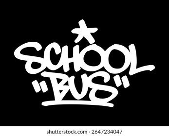 Graffiti tag "School Bus" in white on black background. Hand drawn street-style lettering perfect for transport, student life, and back to school visuals.