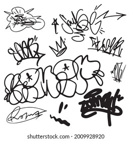 Graffiti tag set. Hand drawn lettering. Vector illustration.