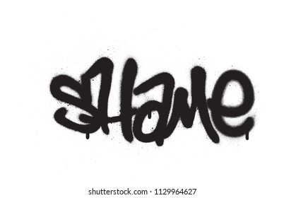 graffiti tag shame sprayed with leak in black on white