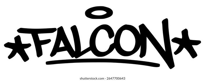 Graffiti tag of “Falcon” in sharp black strokes with urban flair. A fast and fierce bird design ideal for bold graphics, streetwear, and digital themes.