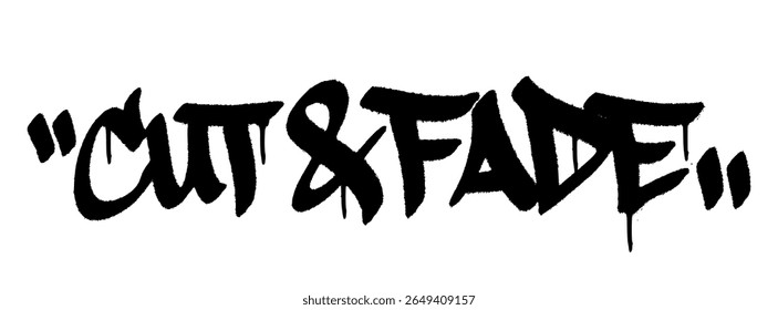 Graffiti tag "Cut and Fade" street art urban para Barbershop Music Day, mural elegante inspirado em ritmo e cultura.