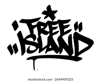 Grafite tag "Ilha Livre" arte urbana para o Dia da Independência São Tomé e Príncipe, mural patriótico criativo com orgulho insular.