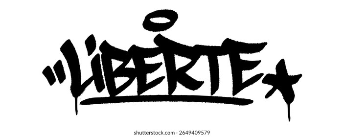 Graffiti tag “Liberté” street art urban for Bastille Day, creative mural with freedom and revolutionary spirit.