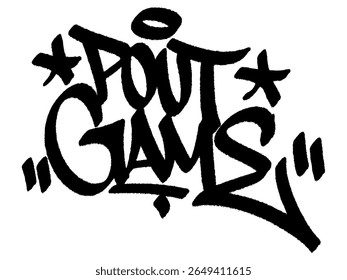 Grafite tag "Jogo de Faneca" arte de rua urbana para o Dia do Batom, mural brincalhão cheio de atitude de beleza e vibrações glam.