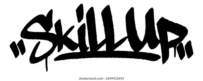 Graffiti tag "Skill Up" street art urban para o Dia Mundial das Competências dos Jovens, mural motivacional que promove a criatividade e o aprendizado.