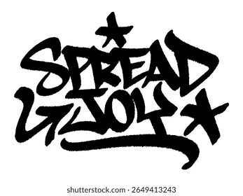 Graffiti tag "Spread Joy" arte urbana de rua para Cheer Up the Lonely Day, mural brilhante cheio de bondade e positividade.