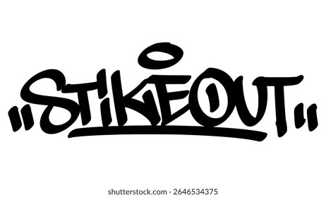 Tag de grafite de "Strikeout" em negrito preto desenhado à mão. Urbano rua lettering com tema de beisebol e fundo transparente, perfeito para projetos intensos, desportivos e baseados em ação.
