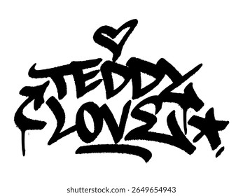 Graffiti tag "Teddy Love" para Teddy Bear Picnic Day, mural divertido bonito com vibração urbana de rua feliz.