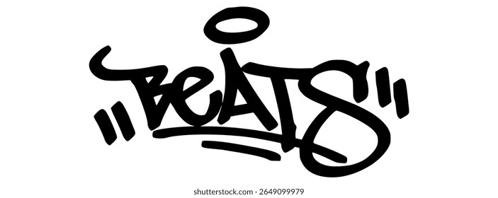 Graffiti tag text "Beats" in bold street art style. Hand-drawn vector lettering with exclusive, edgy urban energy. Isolated on transparent background, perfect for streetwear, posters.