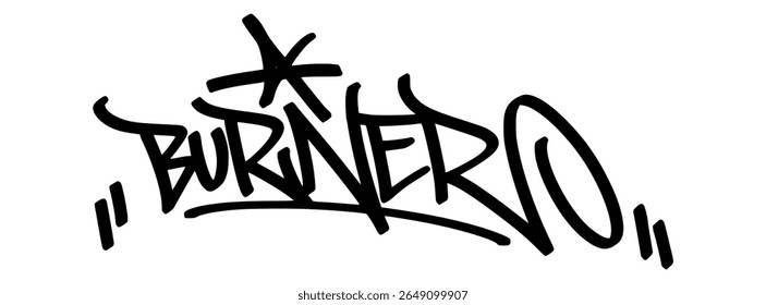 Graffiti tag text "Burner" in bold street art style. Hand-drawn vector lettering with exclusive, edgy urban energy. Isolated on transparent background, perfect for streetwear, posters.