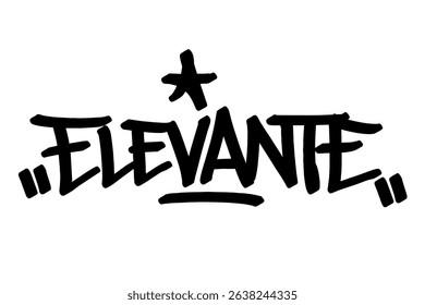 Graffiti tag text "Elevate" in bold black urban style with vibrant street vibes. Hand-drawn lettering with raw spray paint texture. Perfect for posters, merch, events, and edgy festival designs.

