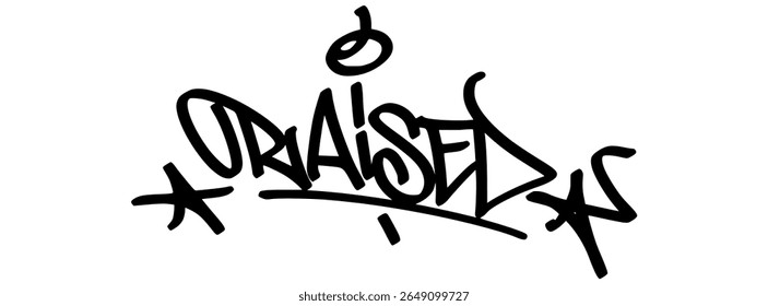 Graffiti tag text "Raised" in bold street art style. Hand-drawn vector lettering with exclusive, edgy urban energy. Isolated on transparent background, perfect for streetwear, posters.