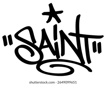Graffiti tag text "Saint" in bold street art style. Hand-drawn vector lettering with exclusive, edgy urban energy. Isolated on transparent background, perfect for streetwear, posters.