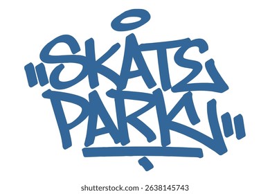 Graffiti tag text "Skatepark" in bold blue urban style with skateboard theme. Hand-drawn lettering with raw spray paint texture. Perfect for skate gear, posters, merch, and street visuals.
