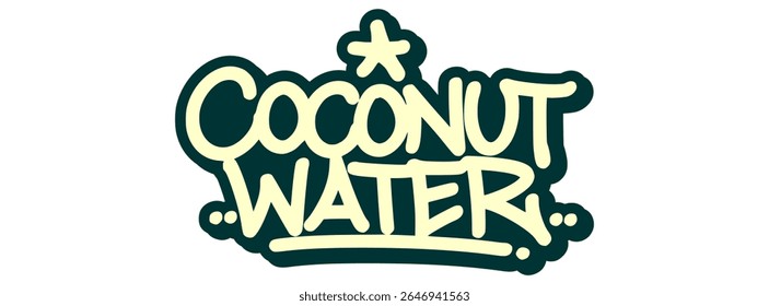 Graffiti tag of “Coconut Water” in tropical style with natural soft tones. Perfect for health branding, summer posters, and beach lifestyle designs.
