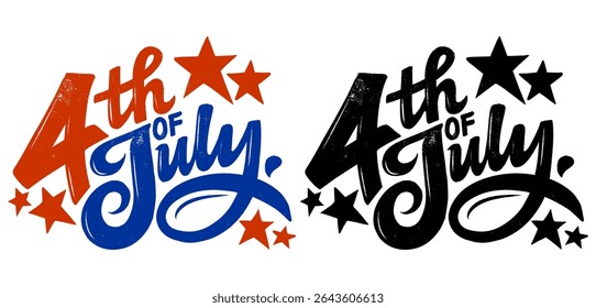 Graffiti tag “4th of July” in two styles—red-blue and black. Urban street art design perfect for Independence Day themes, posters, and edgy patriotic visuals.