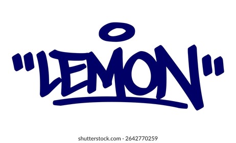 Graffiti tag vector of the word “LEMON” in bold blue street style. Single expressive style with hand-drawn look. Great for urban artwork, digital stickers, and hip hop design concepts.