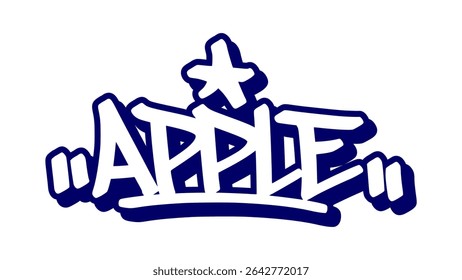 Graffiti tag vector of the word “APPLE” in bold blue street style. One expressive hand-drawn look. Great for urban food themes, digital stickers, hip hop visuals, and creative street design.