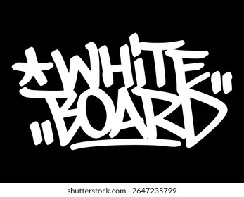 Graffiti tag "Whiteboard" in white on black background. Hand drawn street-style lettering for classroom visuals, school materials, and teaching moments.
