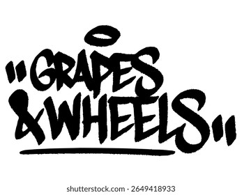 Grafite tag "Uvas e Rodas" para o Dia do Vinho e do Queijo, mural urbano elegante com vibe criativa gourmet.