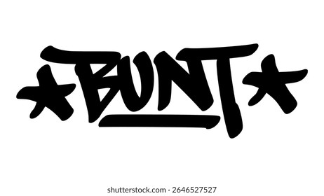 Graffiti tag of the word "Bunt" in bold black hand-drawn style. Urban street lettering with baseball theme and transparent background, ideal for sporty and edgy visual design. - Powered by Shutterstock - Get 15% off with code: PIKWIZARD15
