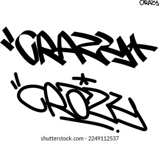 Graffiti tag word "Crazy" in black marker,no background,street art.
