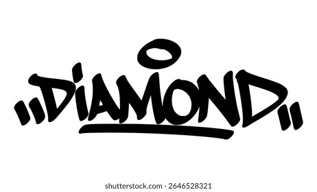 Graffiti tag of the word "Diamond" in bold black hand-drawn style. Urban street lettering with baseball theme and transparent background, perfect for sporty and youth designs.