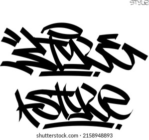 Graffiti tag word "Style" with black marker, beveled pen. Graffiti tagging on the wall.