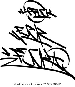 Graffiti tag words "f*ck" in black marker on a white background, beveled pen.