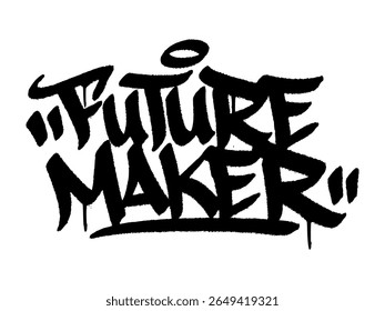 Graffiti tag "Future Maker" para o Dia das Competências dos Jovens, inspirando mural urbano com ambição e vibe de crescimento.