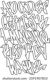 Graffiti Tagging font, Tagging graffiti Alphabet, Tagging Style, Graffiti Font outline, Line Art