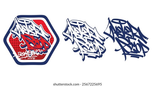 Graffiti tagging tag style neverstop with blue line and white fill red backgrounds
