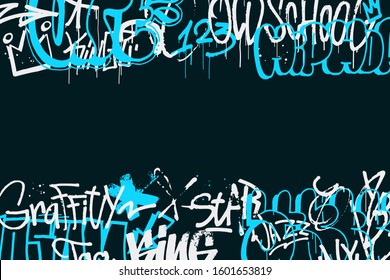 Graffiti tags border isolated on transparent background. Abstract street art decoration. Graffiti hand drawing texture. Element for banner, t-shirt design, textile, wrapping paper. Vector illustration