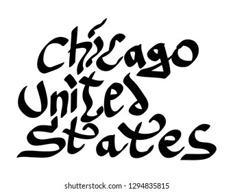 Graffiti tags inscription country and city Chicago United States.