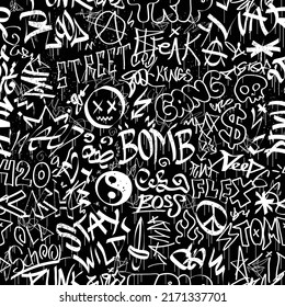 Graffiti tags seamless pattern wallpaper.Vector graphic illustration.Graffiti tags lettering,urban art seamless pattern wallpaper print concept