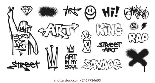 Graffiti Tags and Street Art Spray paint effect with urban typhography grunge elements - editable vector for print design ( set 3 of 3 )