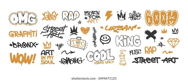 Graffiti Tags and Street Art Spray paint urban typhography with Rock style grunge elements - editable vector for print design ( set 9 of 10 )	