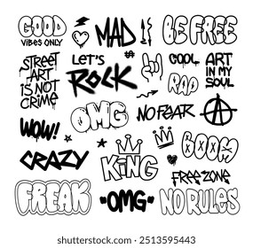 Graffiti Tags and Street Art Spray paint words with urban typhography grunge elements - editable vector for print design