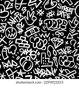 
graffiti tags street style seamless vector pattern, background design element