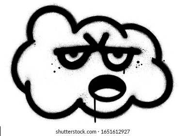 graffiti talking cloud character sprayed in black over white