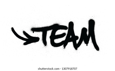 graffiti team word sprayed in black over white