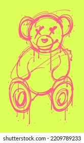 graffiti teddy bear illustration in street art style