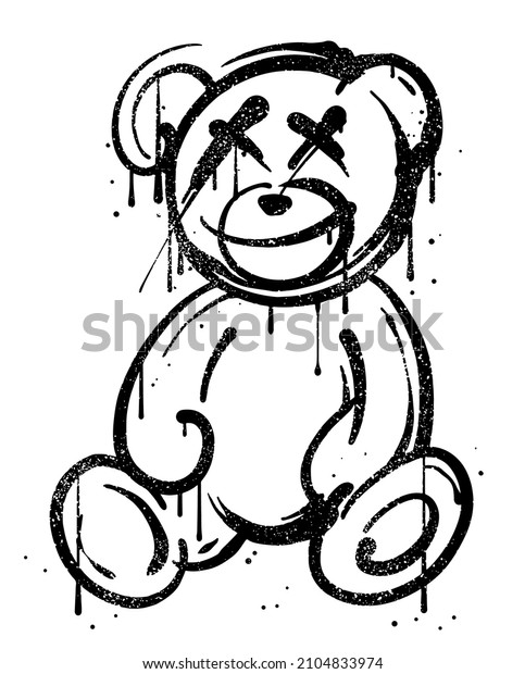 graffiti\
teddy bear illustration in street art\
style