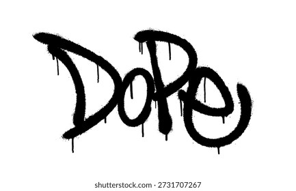 Grafite texto ortografia Dope em preto spray pintura estilo com efeito de gotejamento sobre fundo branco, representando urbano rua arte conceito