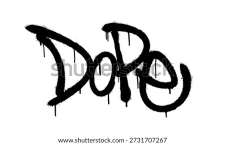 Graffiti text spelling Dope in black spray paint style with dripping effect on white background, representing urban street art concept