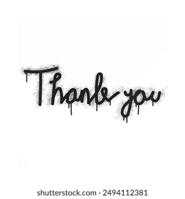 Graffiti text thank you sprayed in black on white.