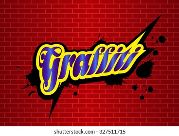 graffiti texture and graffiti type on red brick wall background